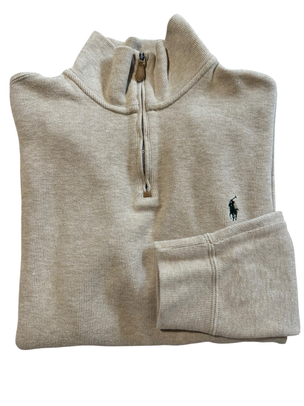 Polo Ralph Lauren Quarter Zip Sweater Oatmeal Cotton Green Pony Men’s M